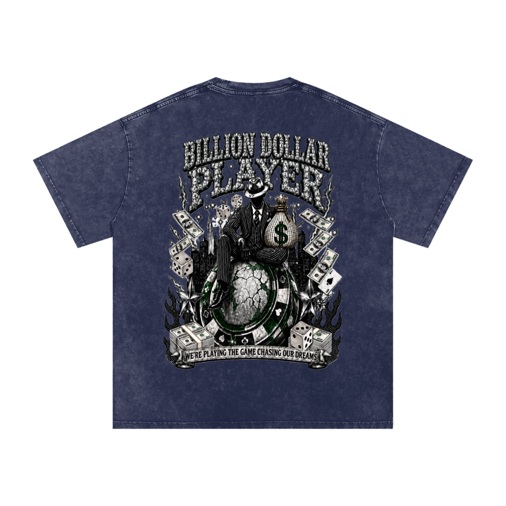 B$P “All In” Snow Washed Oversized Tee — Navy