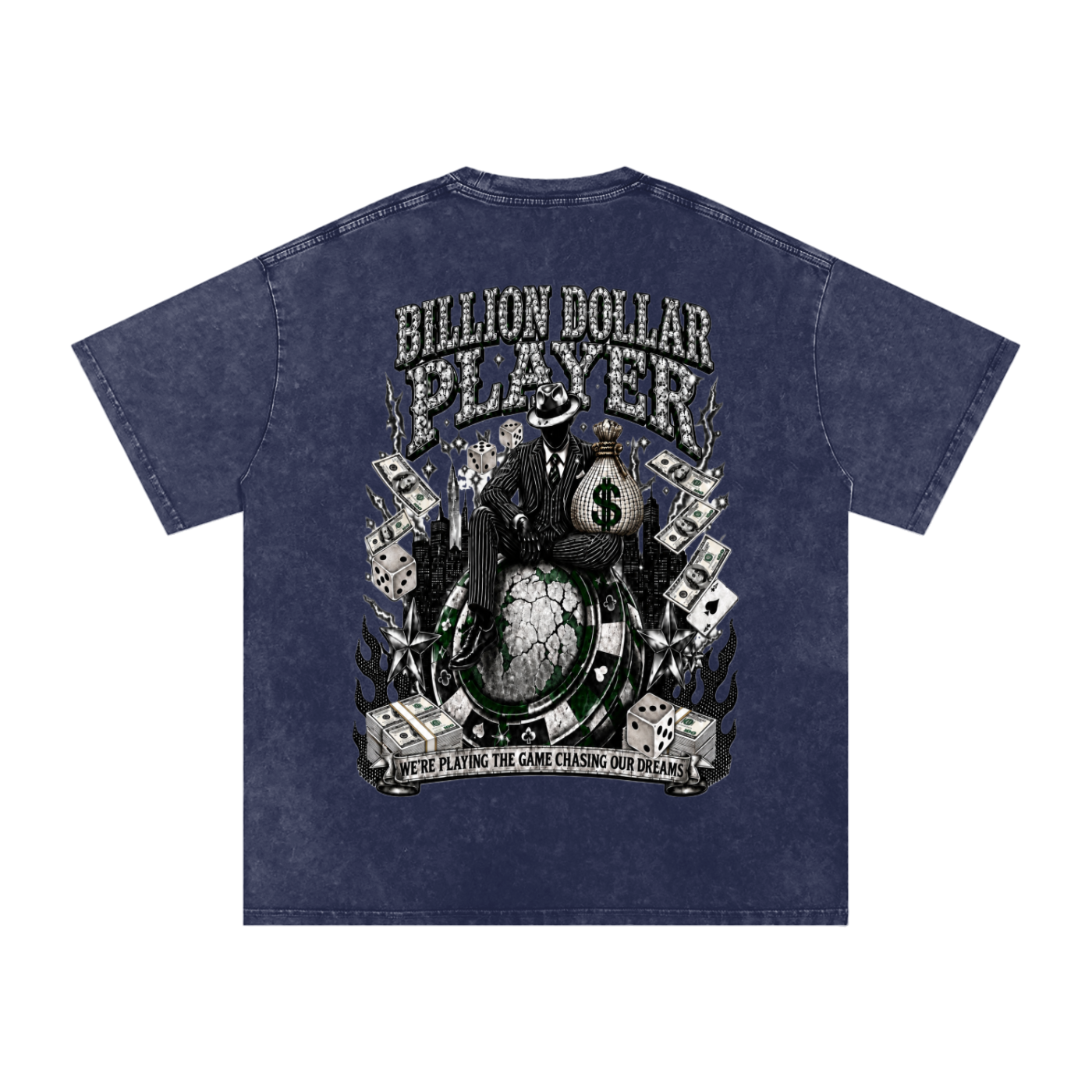 B$P “All In” Snow Washed Oversized Tee — Navy