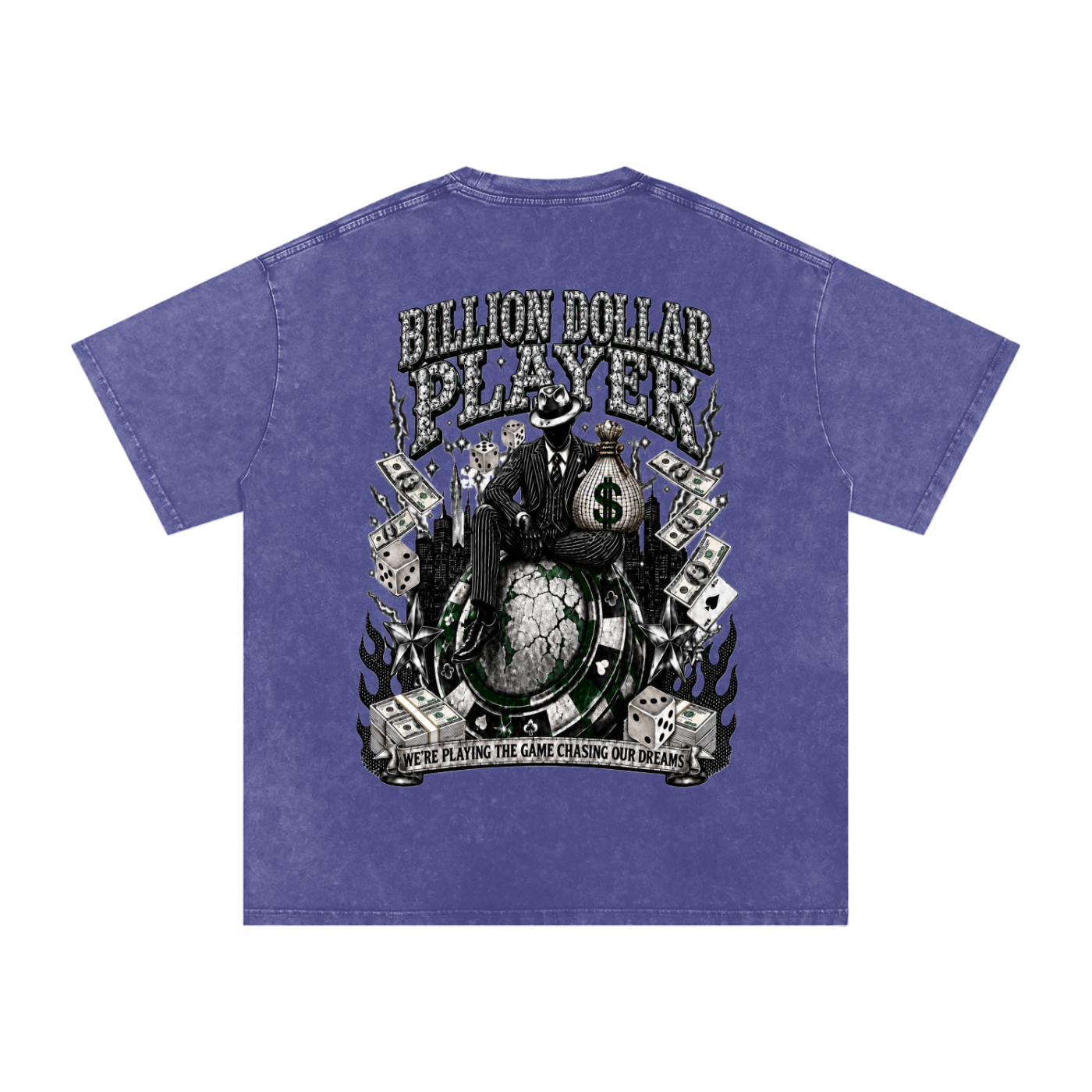 B$P “All In” Oversized Graphic Tee – Purple Wash